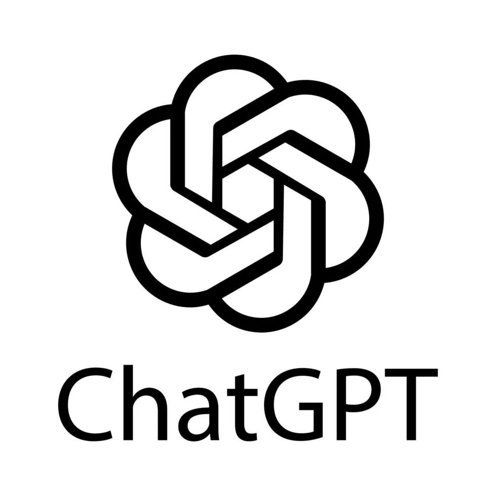 A black and white logo featuring a geometric, interconnected shape above the text 'ChatGPT'.