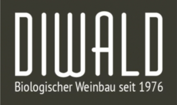 Logo mit dem Text "DIWALD" und darunter die Aussage "Biologischer Weinbau seit 1976".
