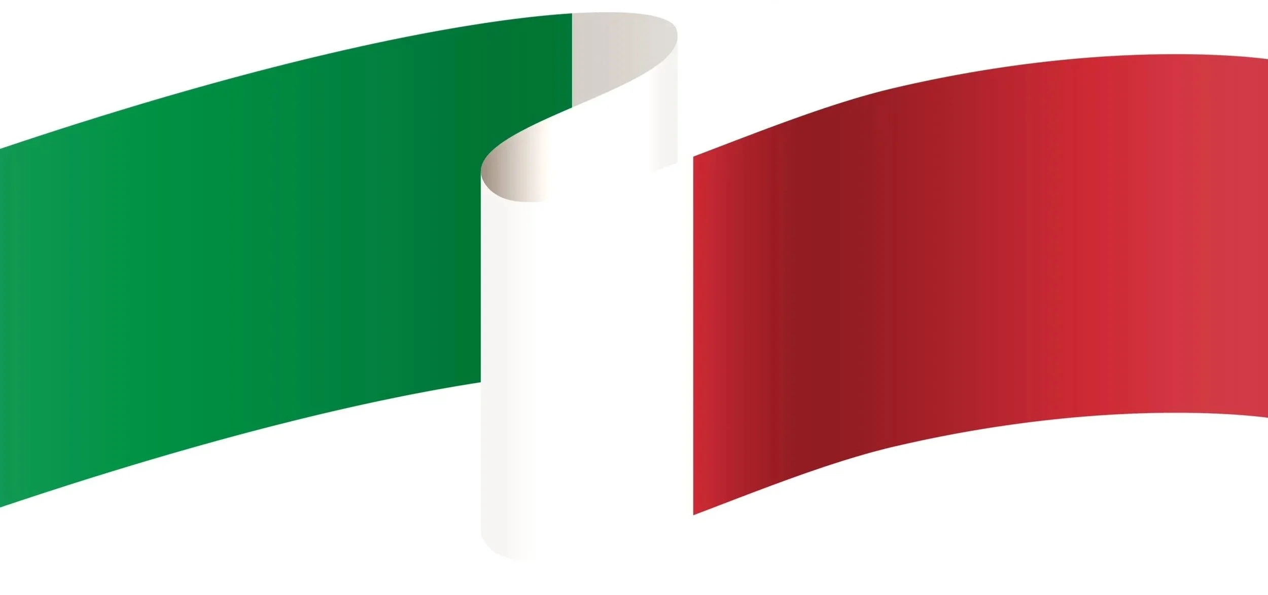 Eine stilisierte Darstellung der italienischen Flagge mit den traditionellen Farben grün, weiß und rot, die in geschwungenen Bändern dargestellt werden.