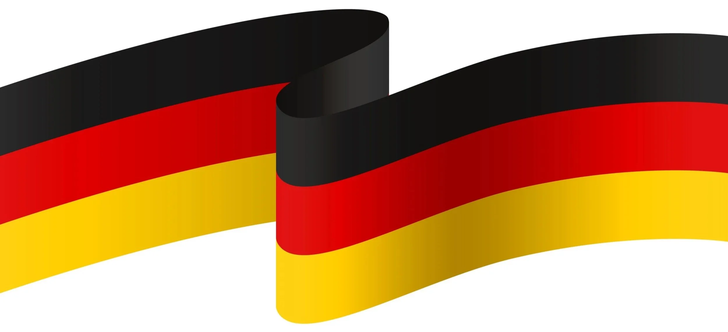 Zwei Deutschlandfahnen mit schwarzen, roten und gelben horizontalen Streifen, die leicht gewellt sind.