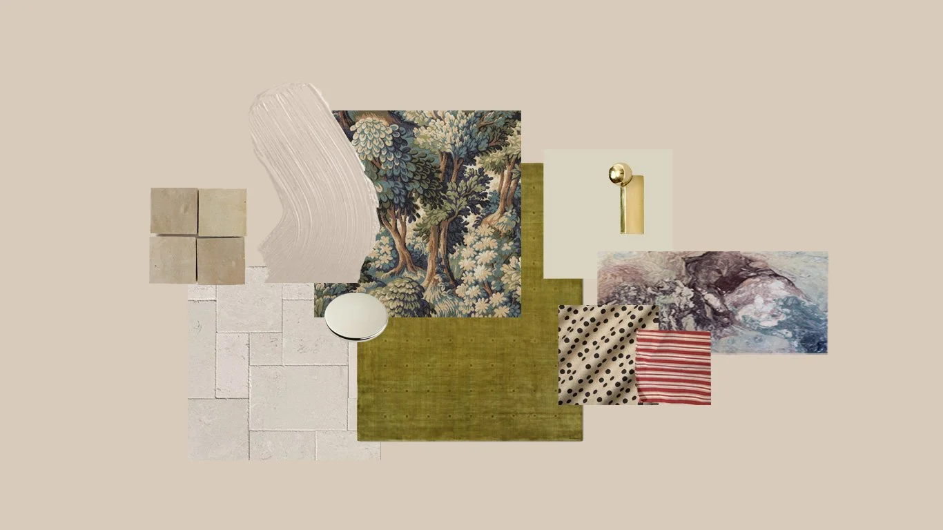 Interior Design materials palette created by Studio ZE
