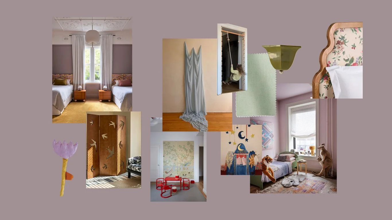 Interior design mood board created by Studio ZE for an online room design project.
