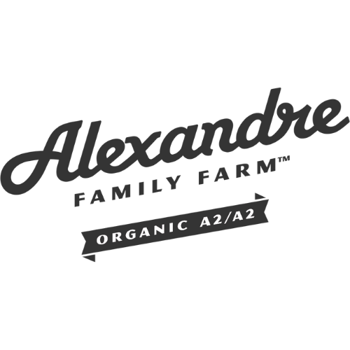 Logo for Alexander Family Farm with text "Organic A2/A2"