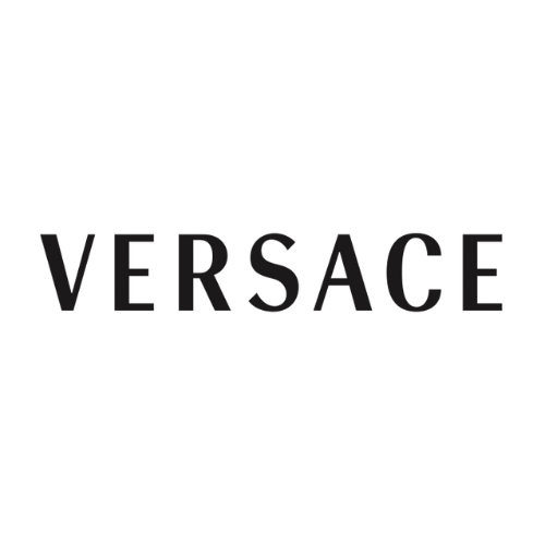 The image features the Versace logo, which includes the iconic Greek key pattern and a Medusa head emblem in black and gold colors.