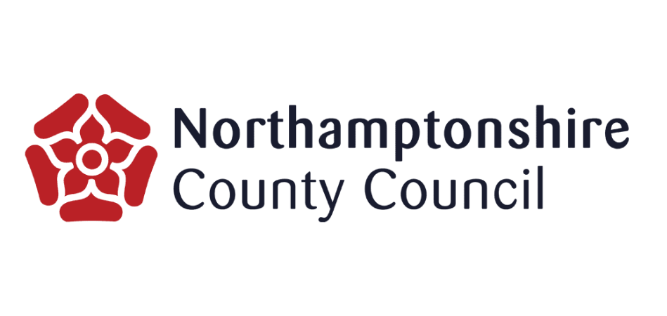 Logo of Northamptonshire County Council with a red rose emblem and dark blue text.