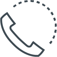 Icon of a telephone handset with a dotted circular outline.