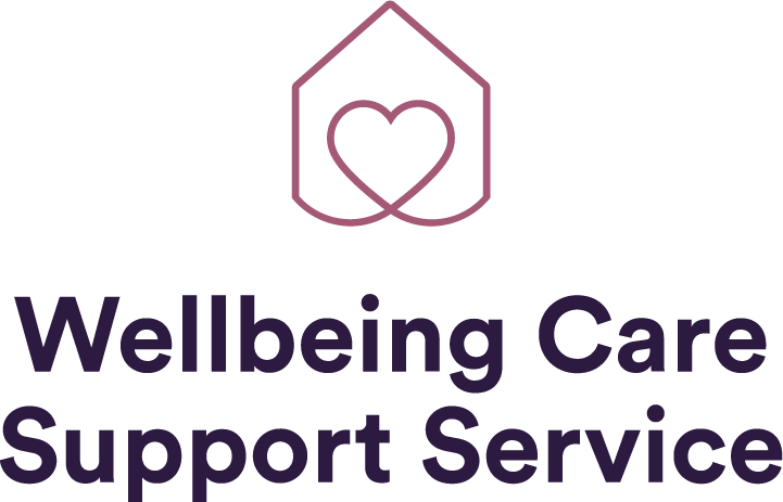 Logo with a house and heart symbol above the words 'Wellbeing Care Support Service'