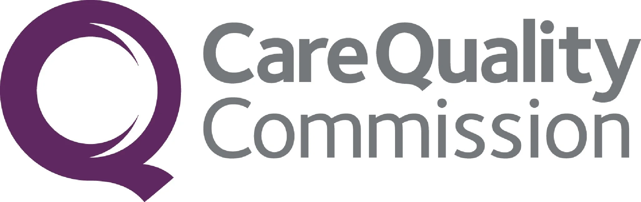 The logo of the Care Quality Commission featuring a purple circular symbol and gray text.