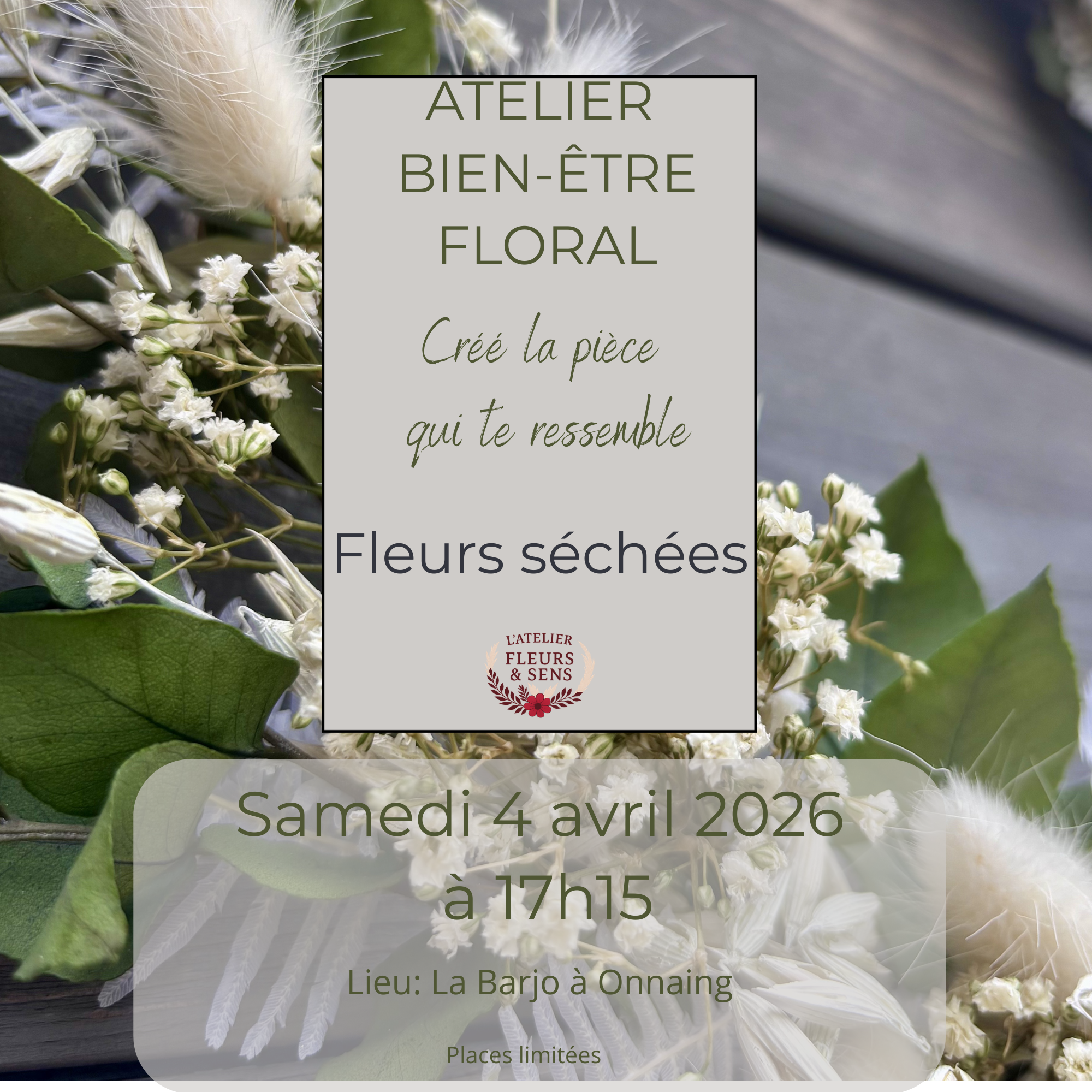 Atelier bien-être floral 17h15– Crée la pièce qui te ressemble 🌸 [Acompte de 30%- 11€]