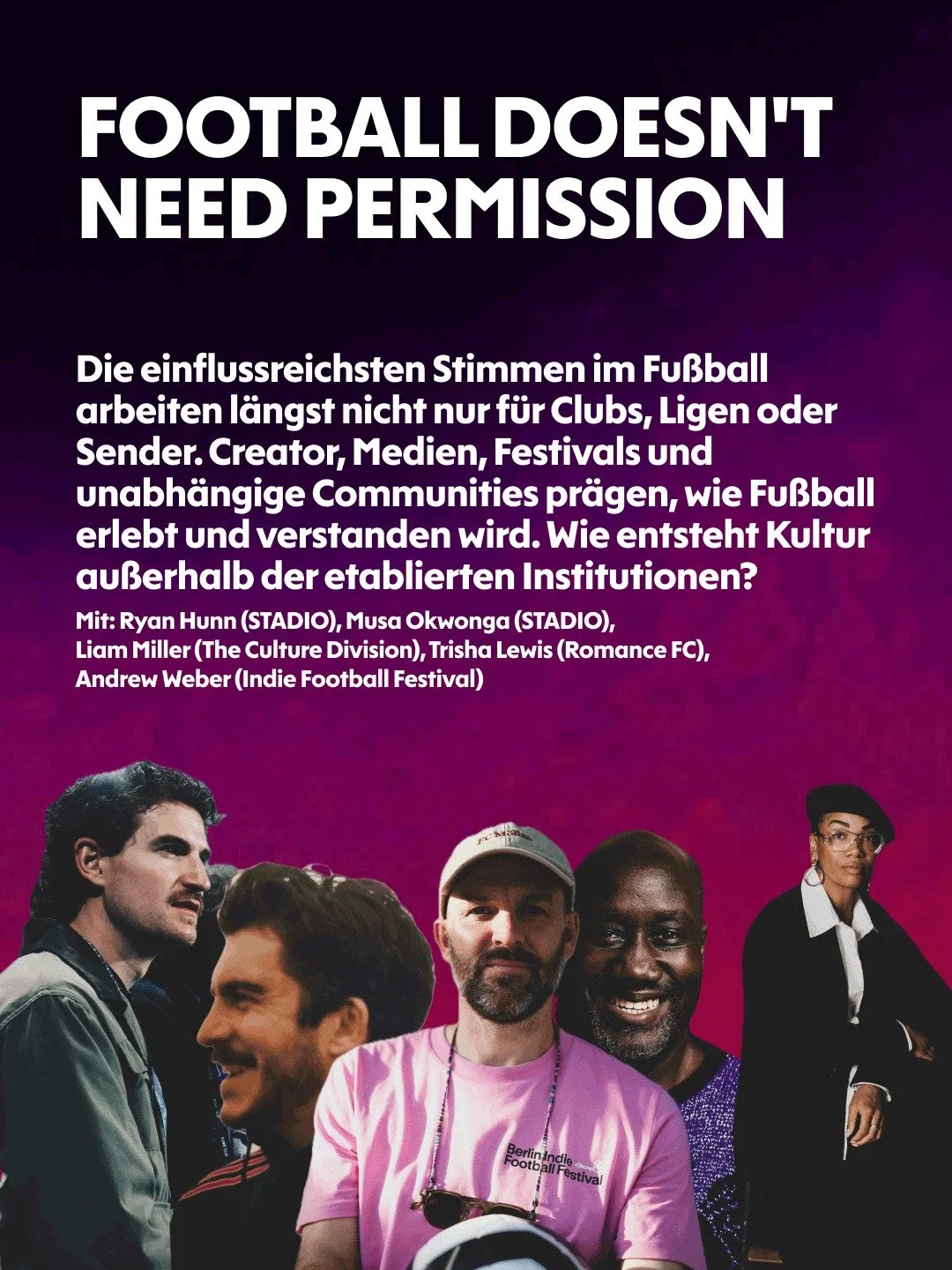 The Indie Football community will speak at STANDS FESTIVAL for @fcstpauli at @stands.hamburg, on 25 September.

The panel will feature: @okwonga @ryanhunn_ @stadiofootball @tri3halewis @romance.fc @millerliam_ @vittoriomoro @theculturedivision modera