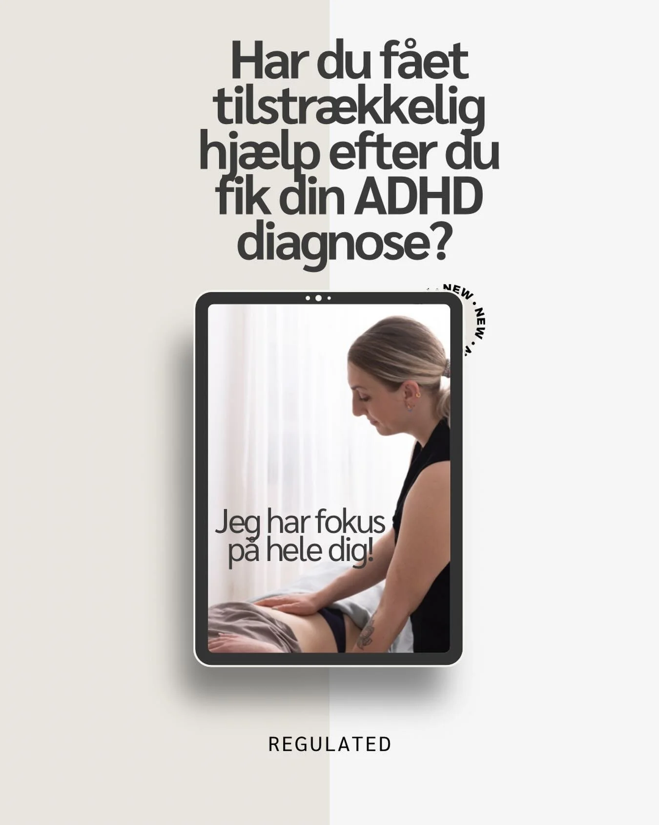 F&oslash;ler du der mangler noget? Den sidste hj&aelig;lp til, at leve med ADHD og ikke bare overleve?
Hos mig f&aring;r du redskaber og roen som g&oslash;r dig i stand til, at tage magten tilbage fra din ADHD! Dit Nervesystem har brug for at kunne r