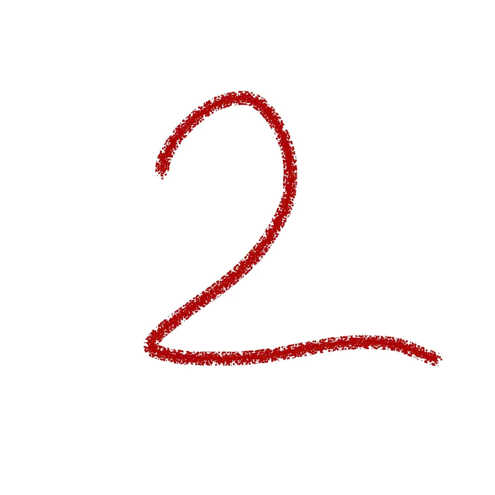 Red number 2 drawn with a textured, speckled style on a white background.