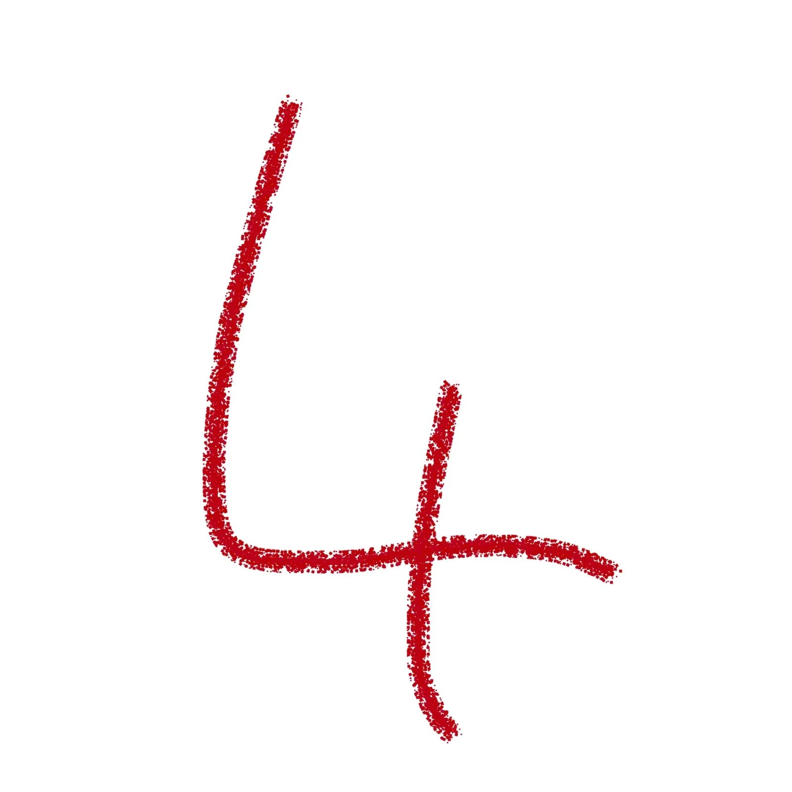 Red handwritten number 4 on a white background.