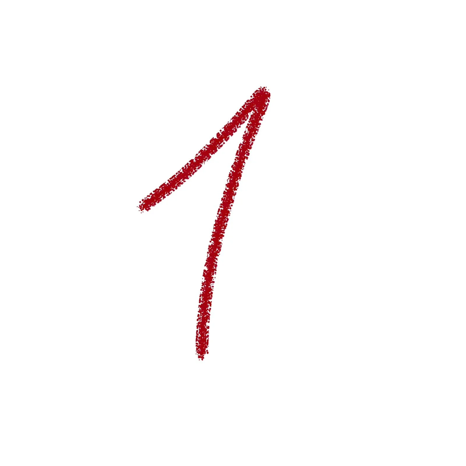 Red number '1' drawn with a textured, rough stroke on a white background.