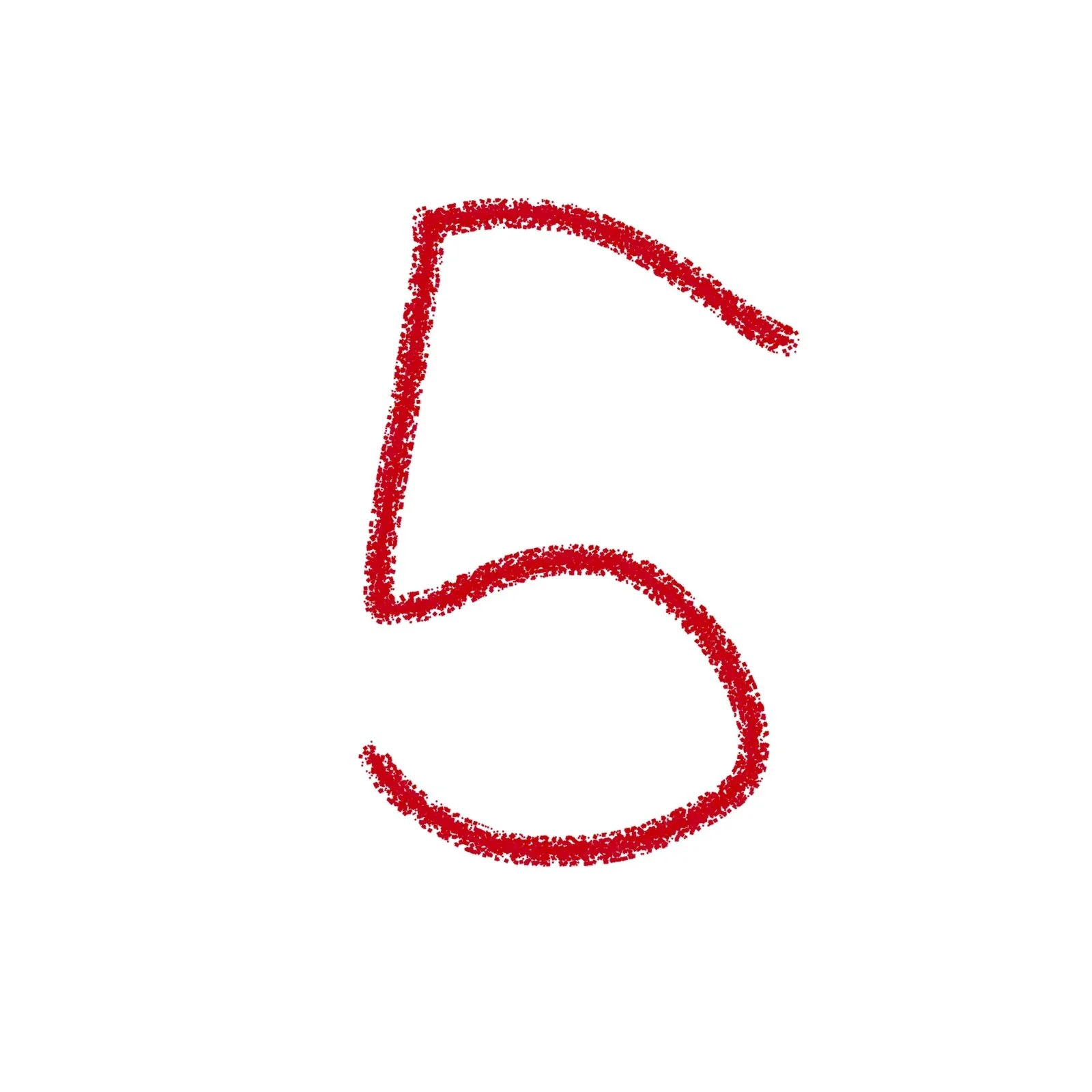 Red number 5 drawn with a textured, dotted style on a white background.