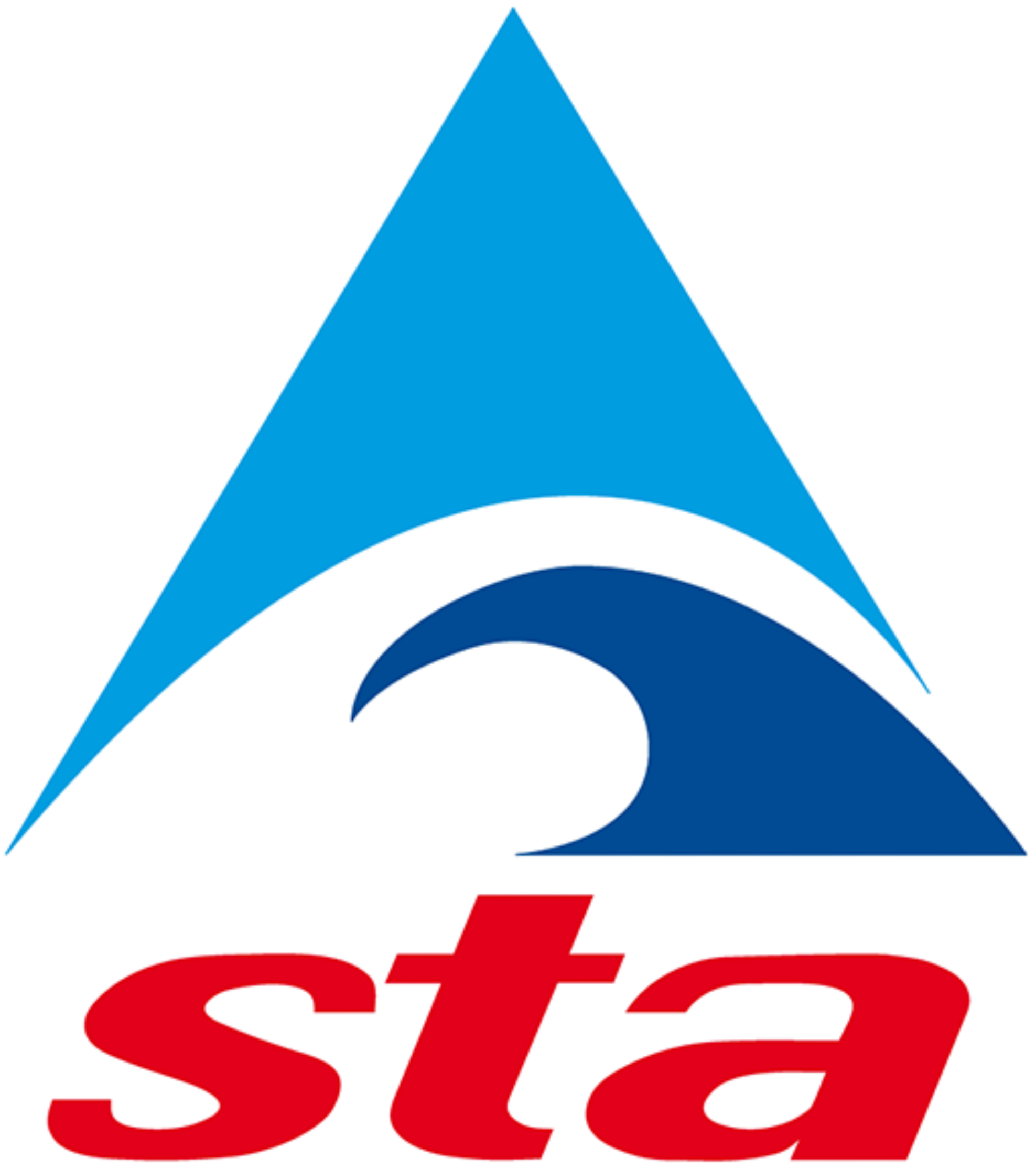 The Swim Teachers Association logo. A graphic with a red lowercase 'STA' text and a blue logo above it resembling a triangle with a wave inside.