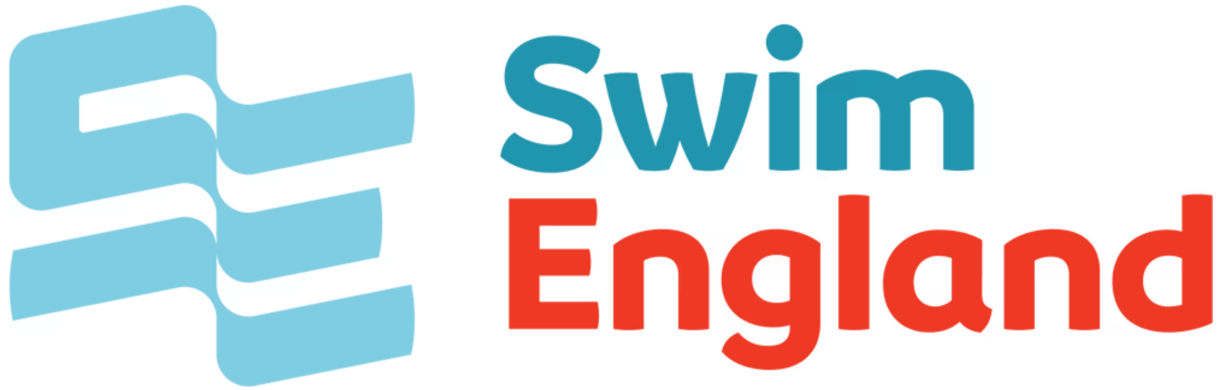 Swim England logo featuring stylised text in blue and red, with aquatic-themed design elements.