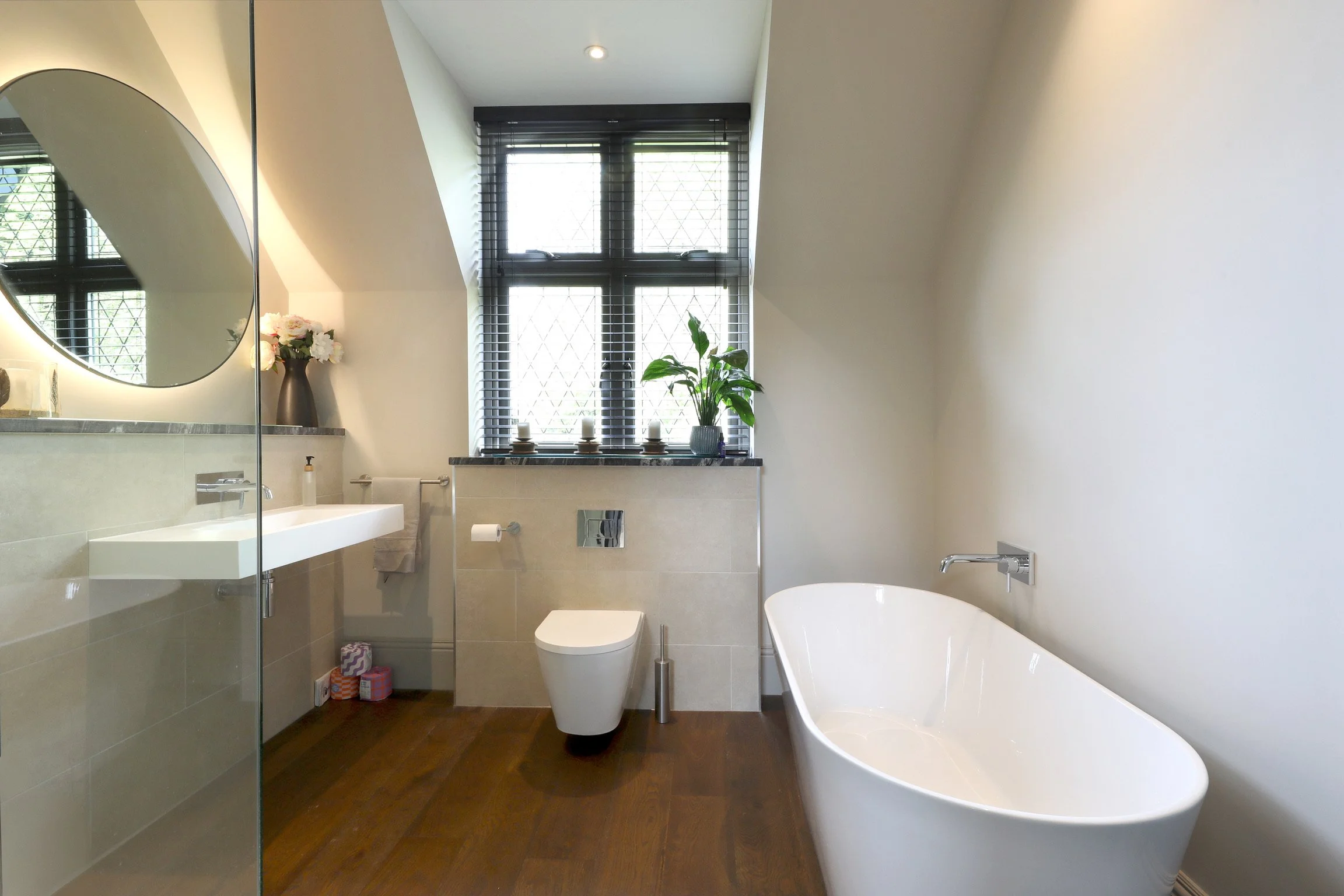 Shared ensuite with large shower and bath