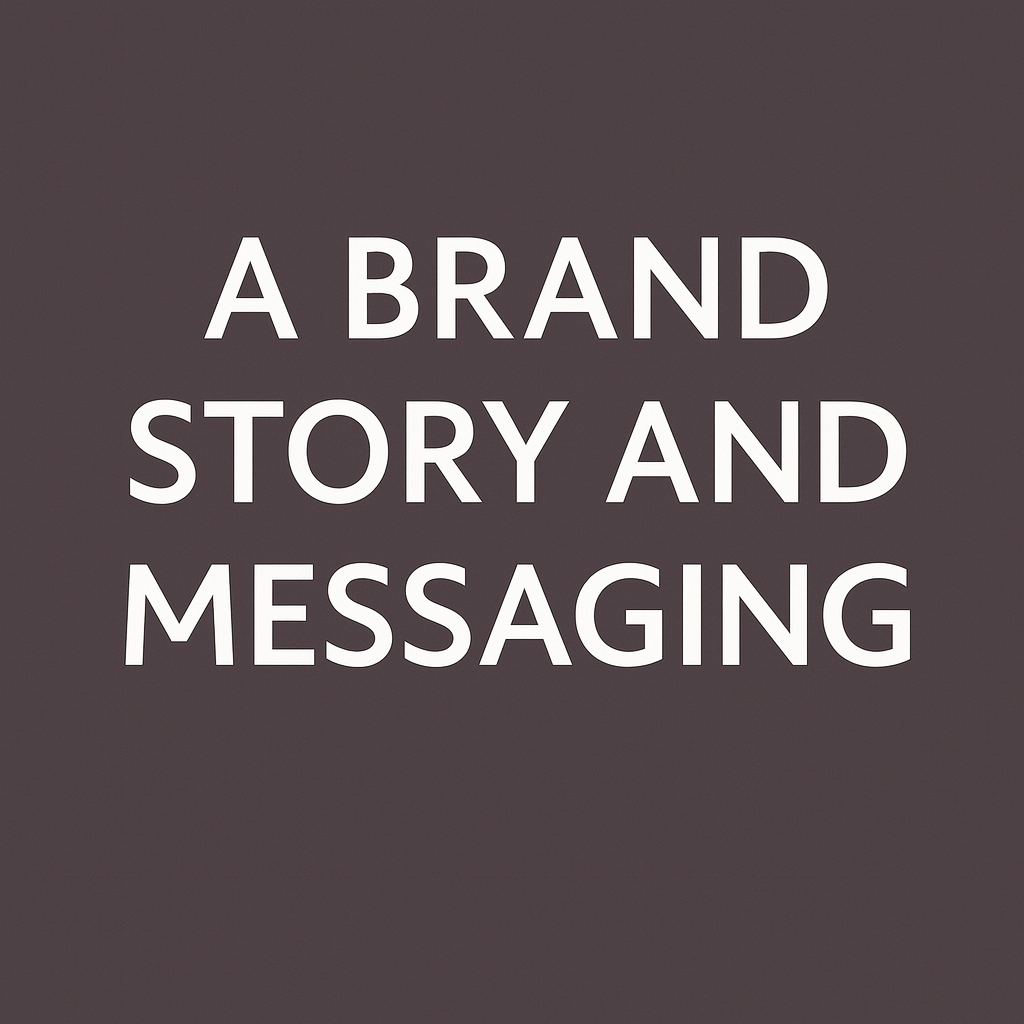 Text overlay on a dark background reads: "A brand story and messaging."
