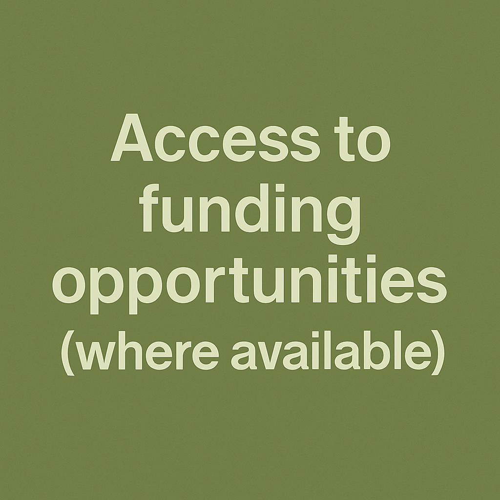 Text on a green background that says 'Access to funding opportunities (where available)'.