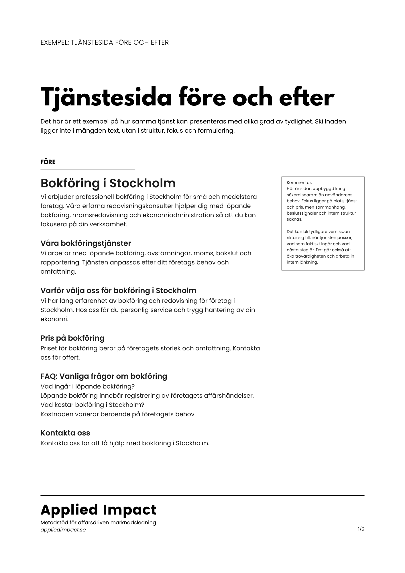 Omslag till exempel tjänstesida