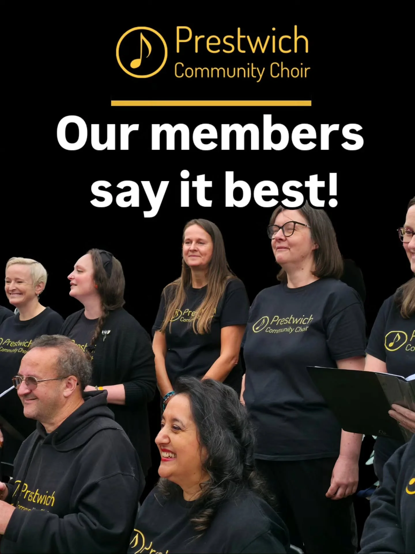 💛 Real voices. Real stories.

Our members say it best. Singing with Prestwich Community Choir is about fun, friendship and feeling good together. These snapshots share why people love being part of our Monday nights, from the warm welcome to the con