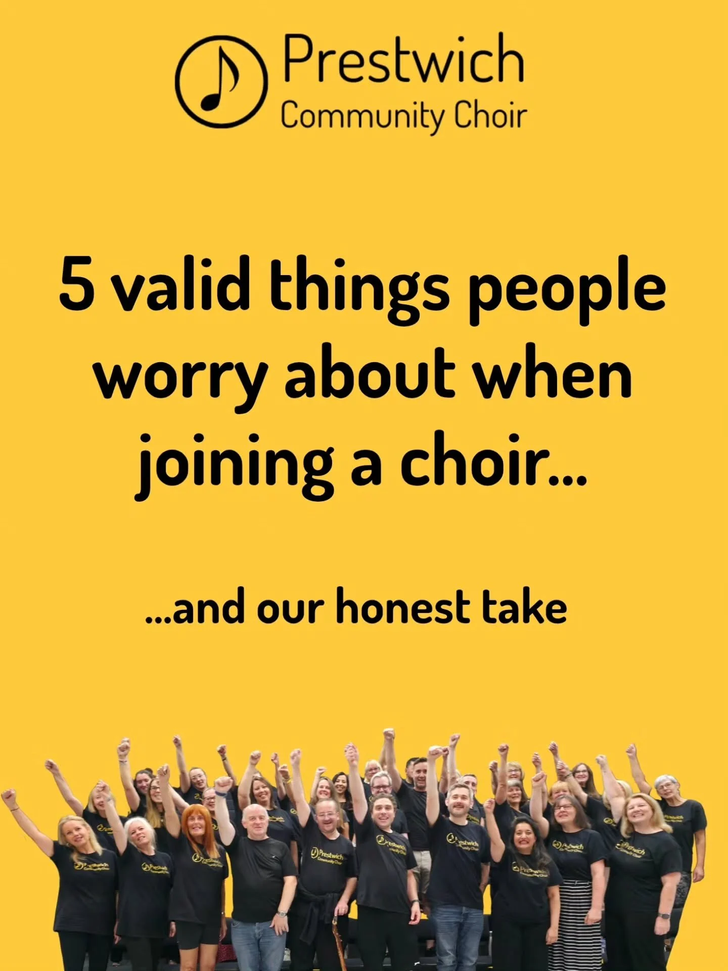 If you have ever thought any of these things, you are not alone.

Most people arrive feeling a little unsure and wondering if choir is really for them.

There is no pressure to be confident or experienced.
You just need to turn up and give it a go.

