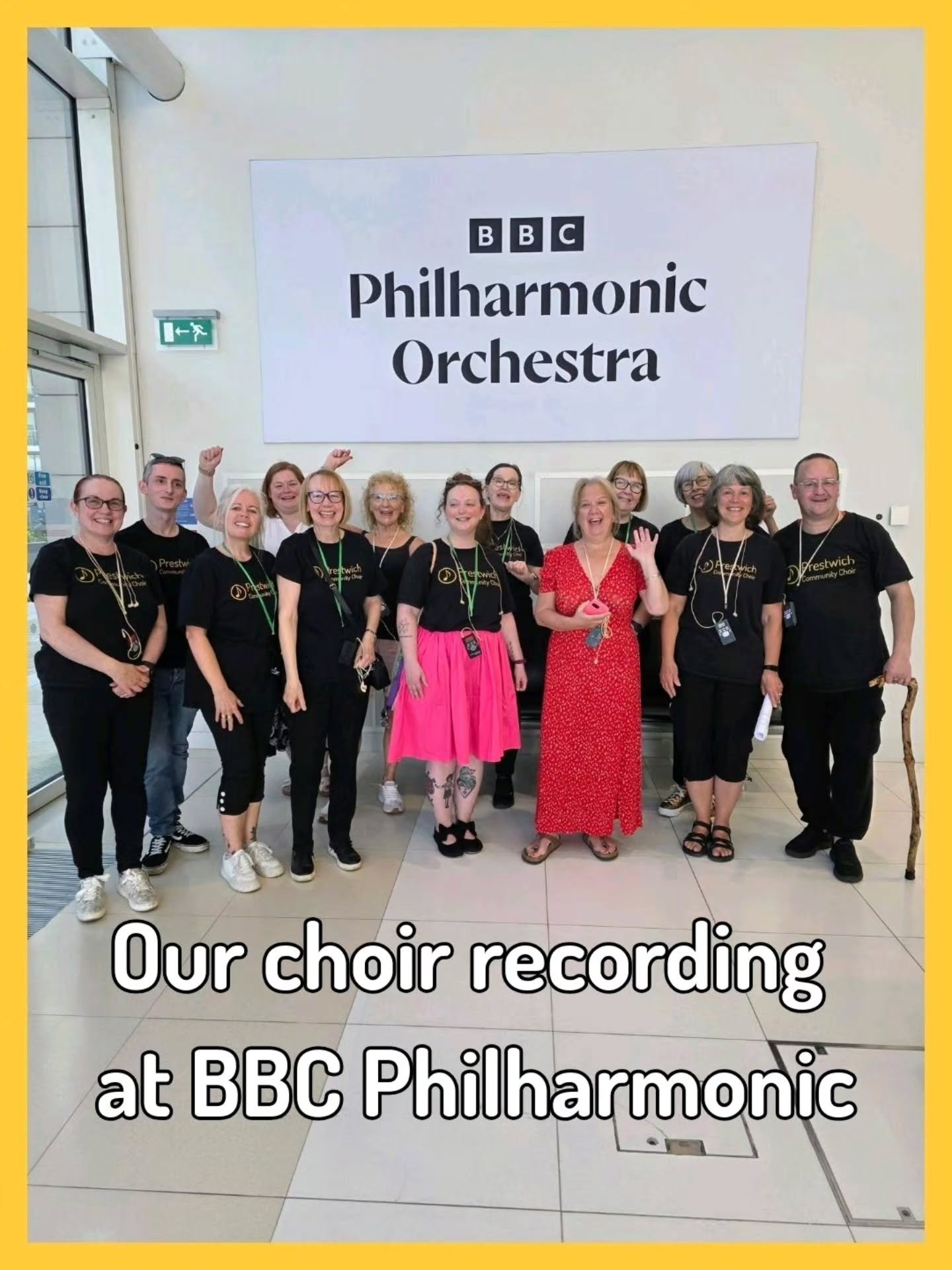 A very special evening for our singing community 💛

Members of Prestwich Community Choir recently had the amazing opportunity to take part in a recording session at BBC Philharmonic Studios as part of the Pitch Perfect project.

There was excitement