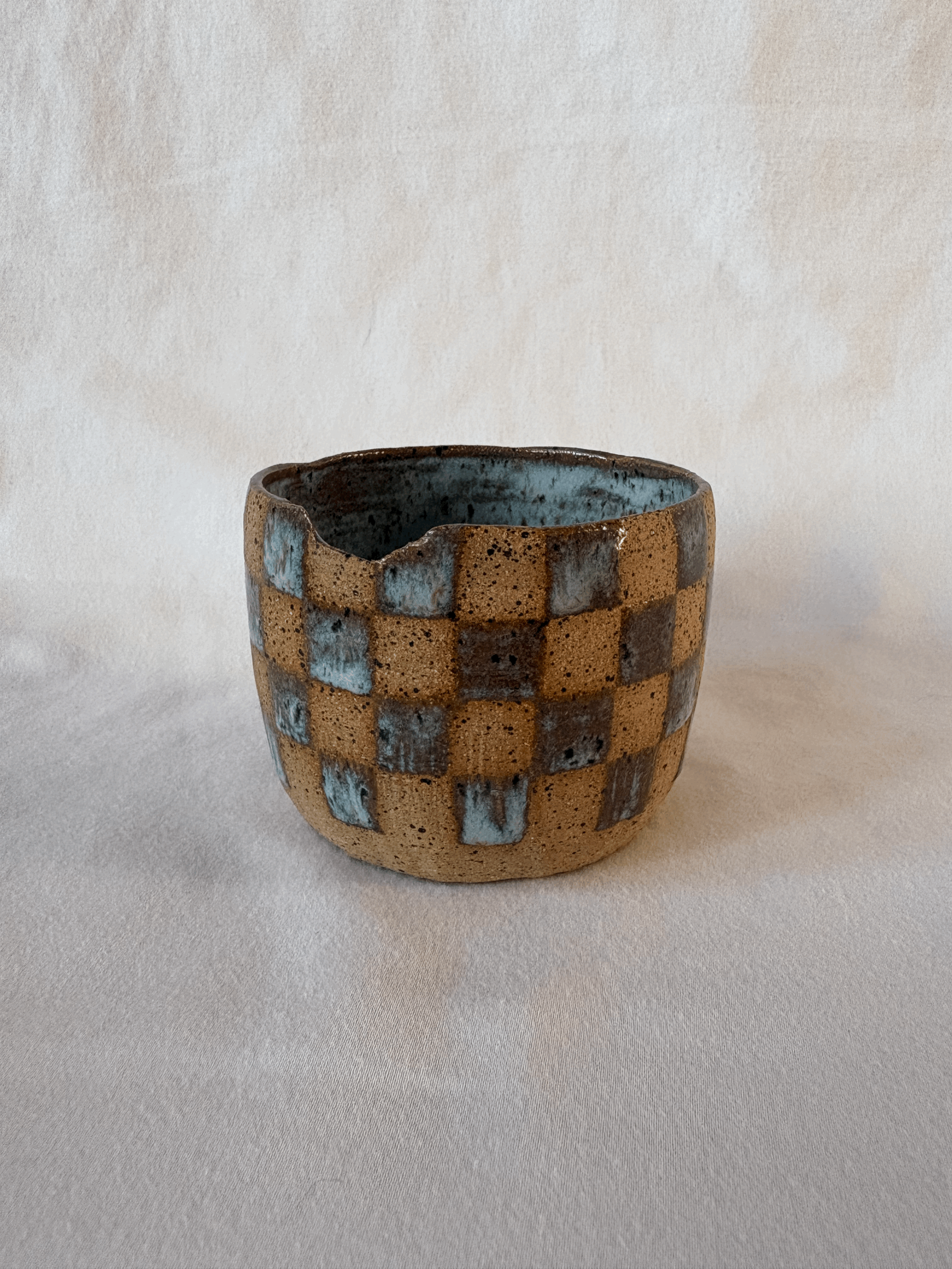 Blue Checkered Handleless Mug