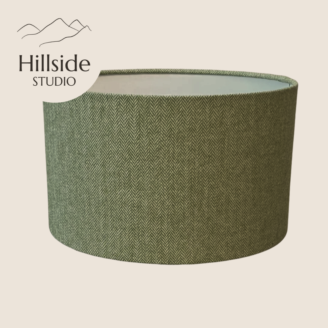 Dark Sage Herringbone Tweed Drum Lampshade