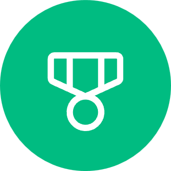 Icon of a medal or award ribbon with a circular medallion at the bottom.