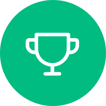 Award trophy icon on green circular background