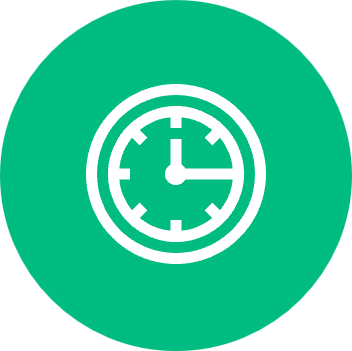 Green circular icon with a white clock showing 3 o'clock.