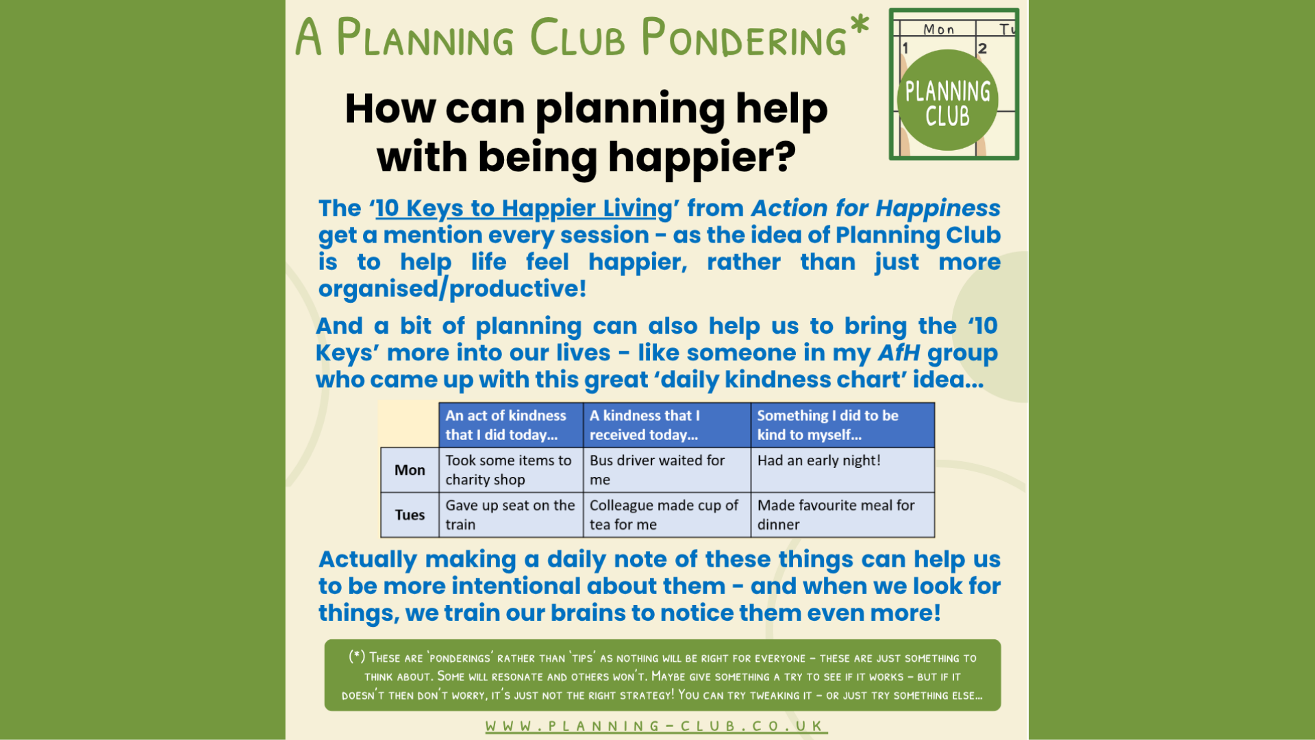 How can planning help with being happier?