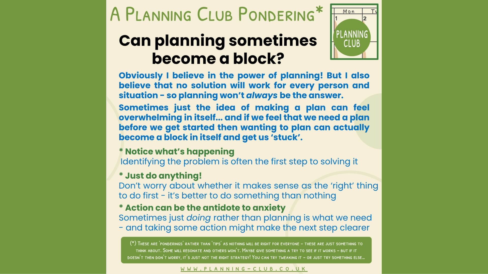 Can planning sometimes become a block?