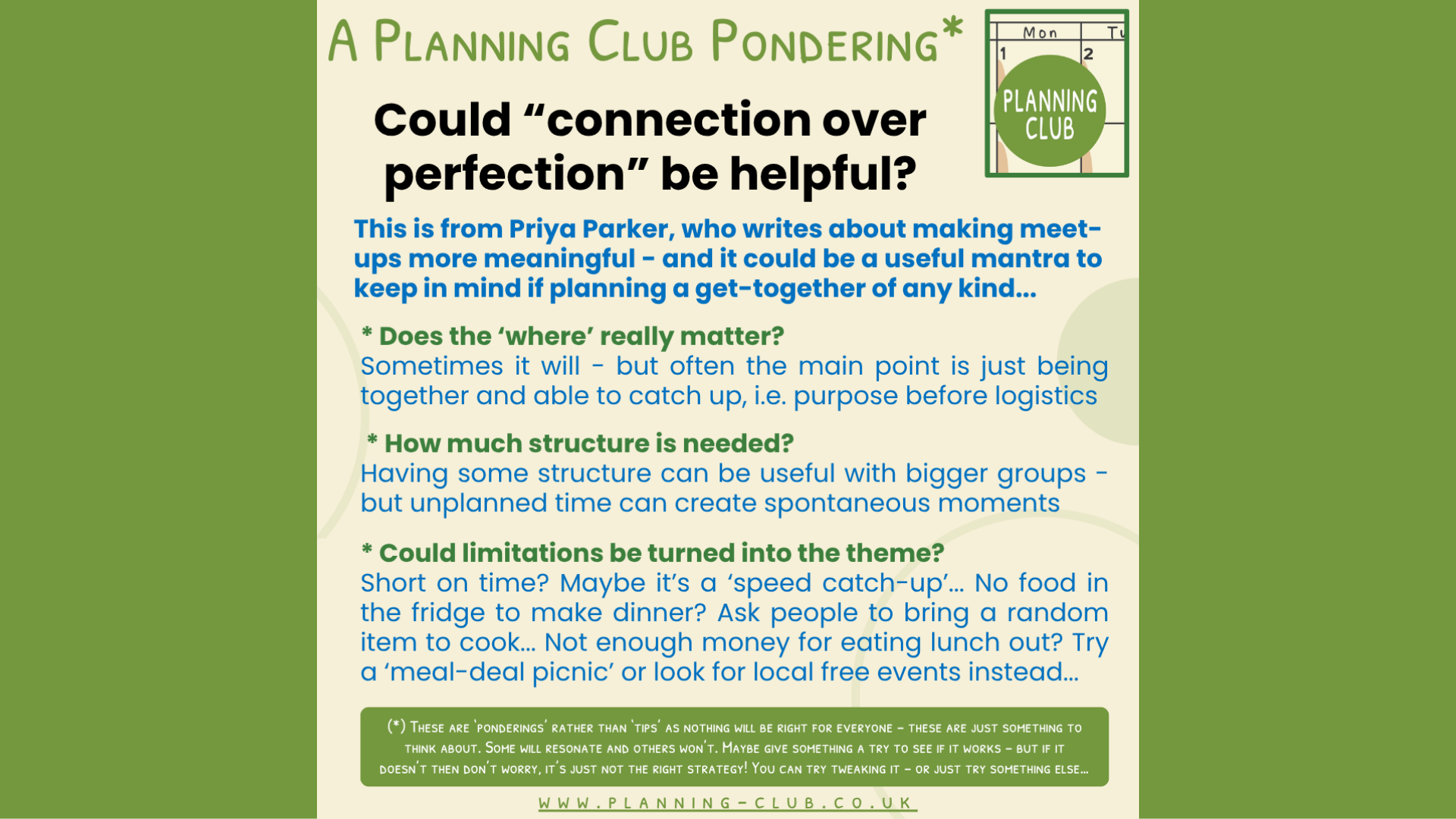 Could “connection over perfection” help with planning?