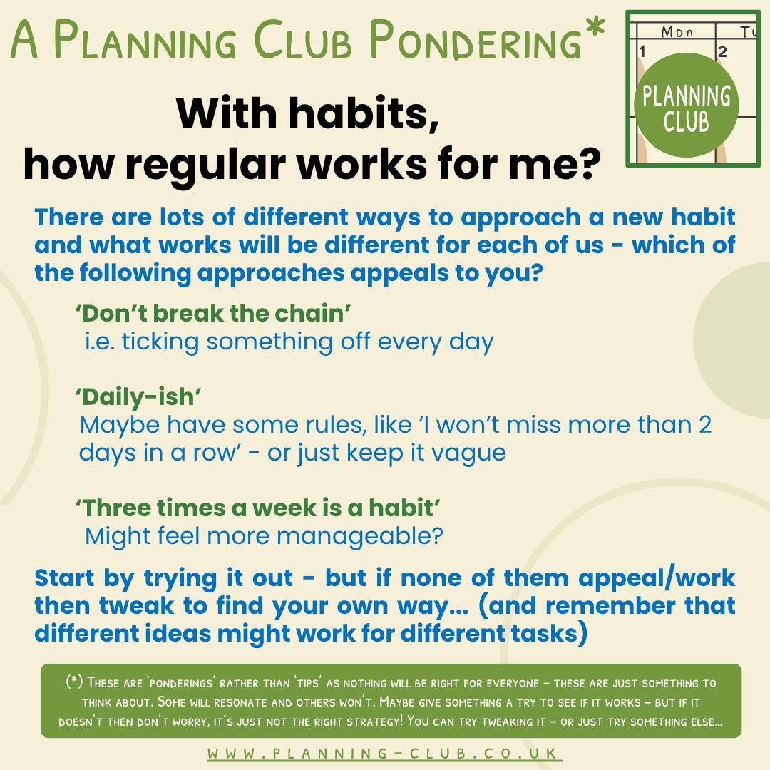 This picture is a summary of the blog post and a reminder that these are called ponderings rather than tips as nothing will be right for everyone. They won't all be relevant to you, but they're something to think about...