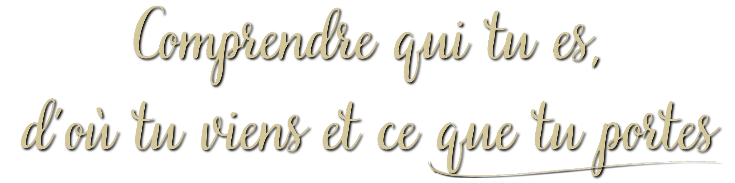 Citation écrite en cursive : "Comprendre qui tu es, d'où tu viens et ce que tu portes".