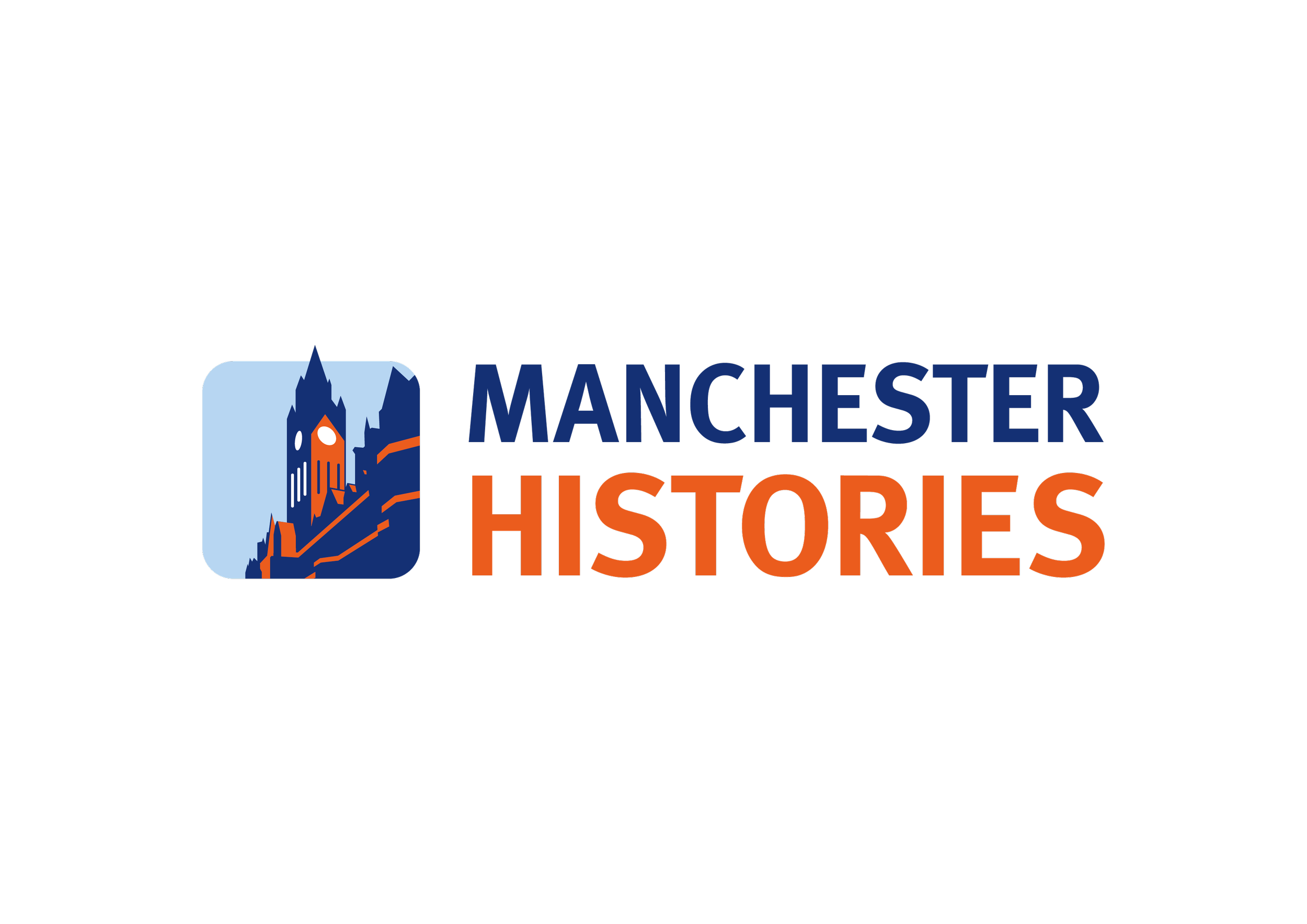 Logo with illustration of Big Ben and the text 'Manchester Histories' in blue and orange.