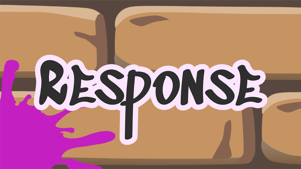 Illustration of a brick wall with a purple paint splat in the bottom left corner and "Response" written in a graffiti style