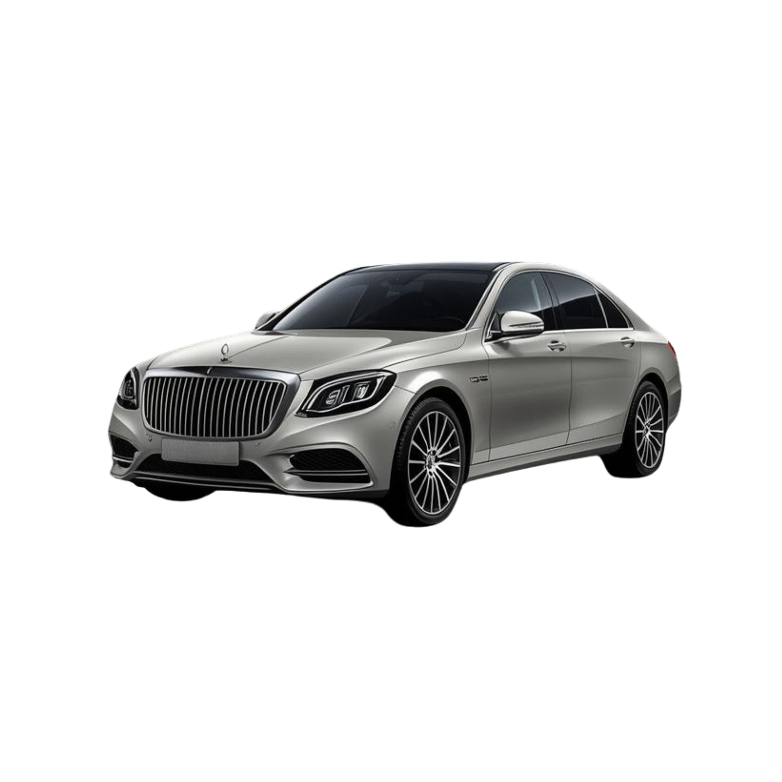 A silver luxury sedan car with sleek design and modern features.