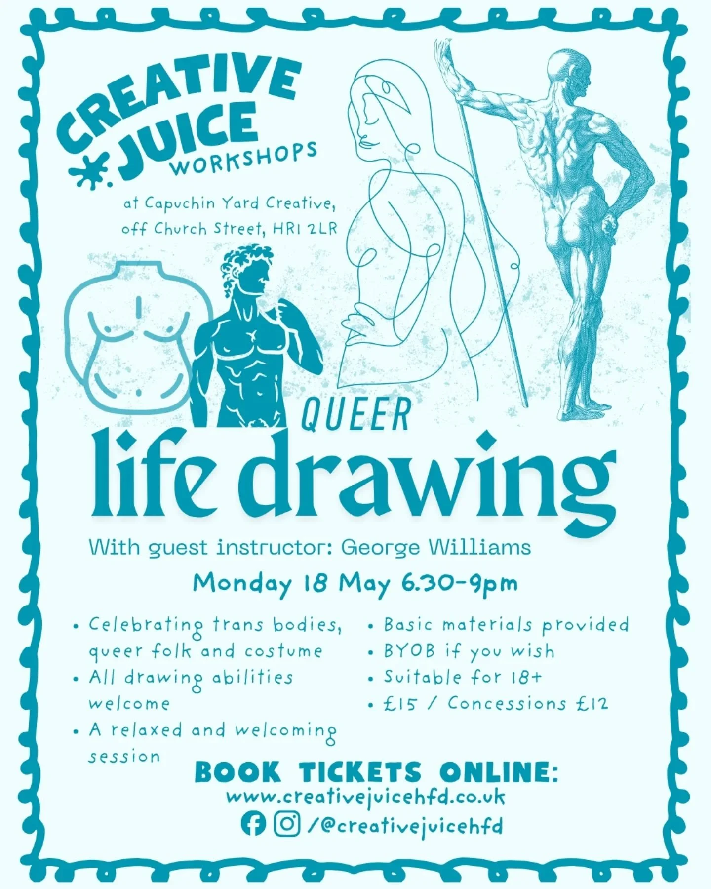 One week until Queer Life Drawing returns!! 😊✨ Only got a handful of tickets booked so far so would be lovely to have the room full again!

Queer Life Drawing 🌈✏️with @george.iams

🗓️ Monday 18 May
📍 @capuchinyardcreative, off Church Street, Here