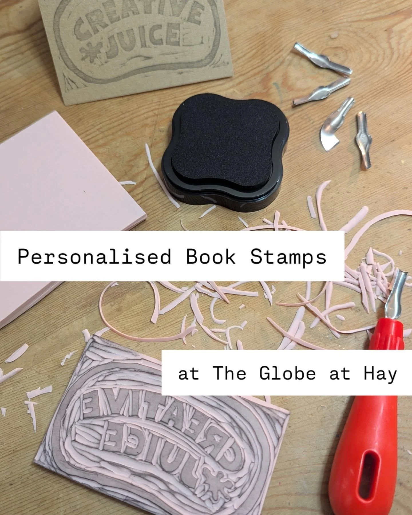 ✨ Craft workshops at @globeathay 🎨

📚 Make your own personalised book stamp 🫟

Saturday 23 May 10.30-12.30
Wed 27 May 1.30-3.30
Sat 31 May 10.30-12.30

Design your own custom rubber stamp to mark your favourite books with your name, initials or a 