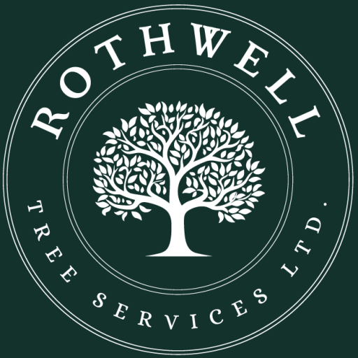 Logo for Rothwell Tree Services Ltd featuring a white tree with extensive foliage inside a circular border.