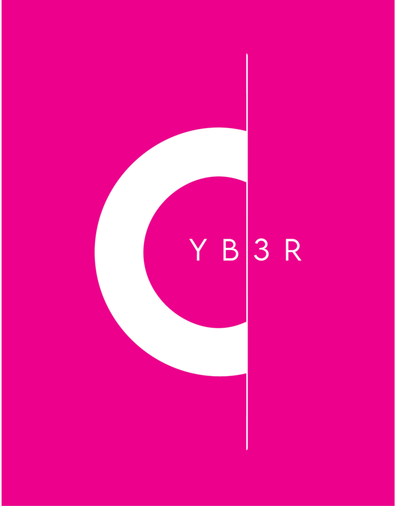 Pink background with a large white letter 'C' and the text 'Y B 3 R' inside it, divided by a vertical white line.