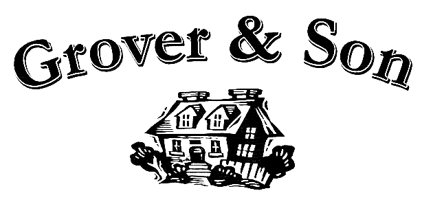 Logo with the text 'Grover & Son' above a drawing of a house with trees and a porch.