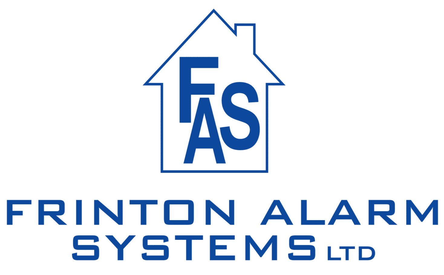 Logo of Frinton Alarm Systems Ltd featuring a house outline with 'FAS' inside and the company name below in blue text.