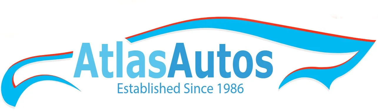 Logo for AtlasAutos with blue stylized cars and text, including 'Established Since 1986'.