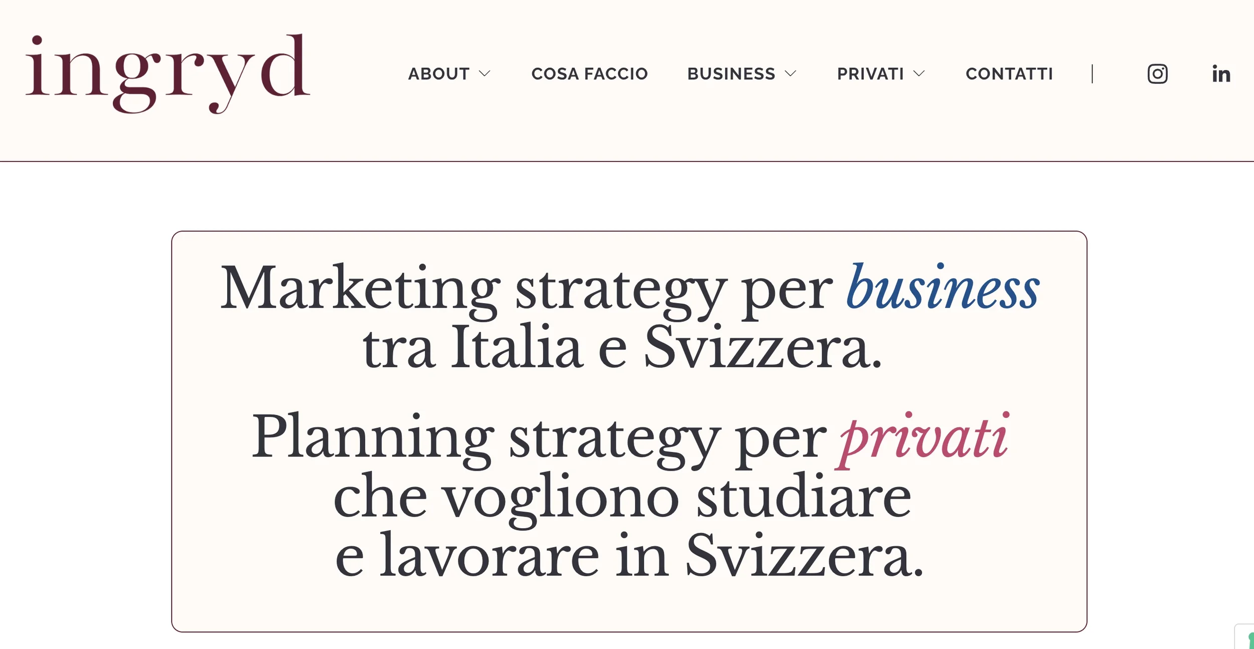 Homepage del sito internet di ingryd, rappresentazione del mio cambio vita