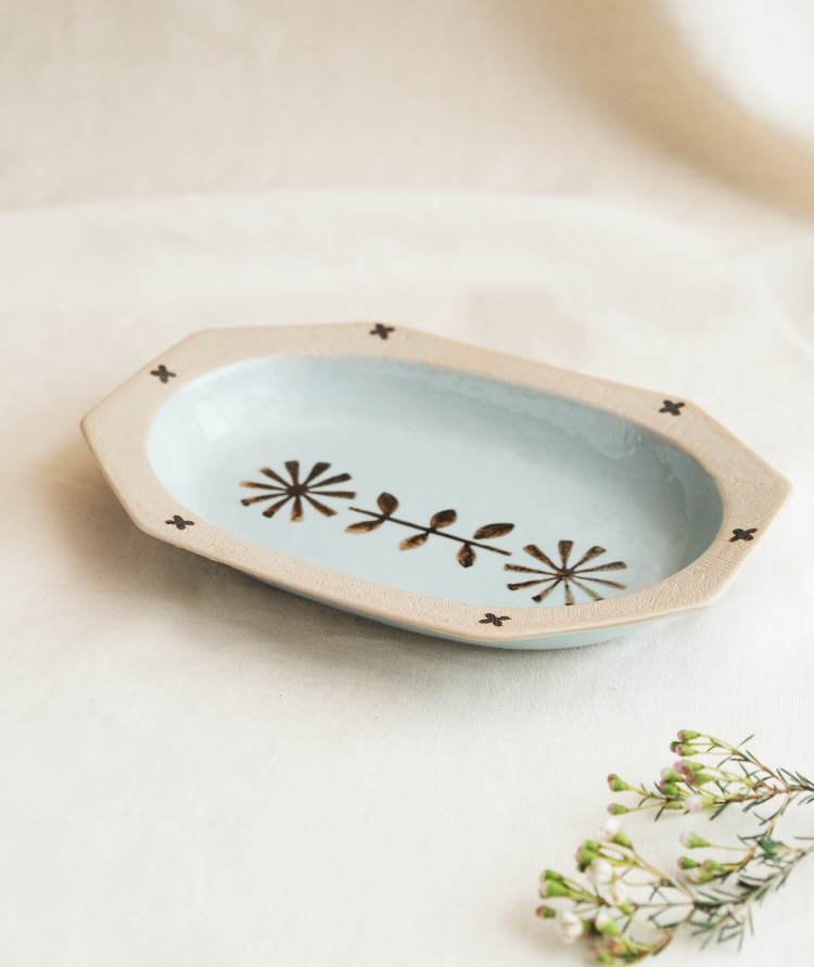 Rustic Floral Oval Serving Plate